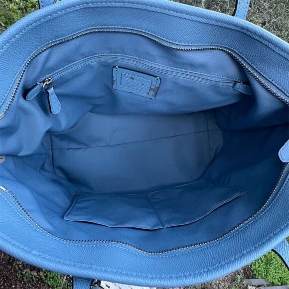 COACH Shoulder Bag City Zip Tote Bag Azure Blue w Silver Hardware AUTHENTIC - Picture 9 of 10
